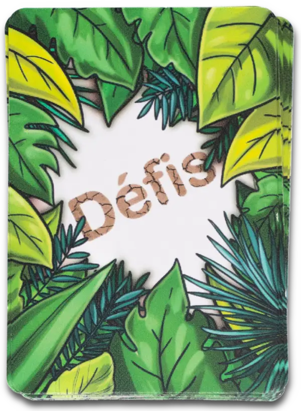 Paquet de cartes Défis du jeu de société Qui dit vrai ?, cartes visibles de dos, empilées en pioche
