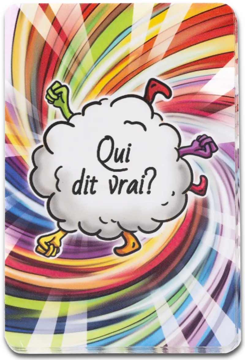 Paquet principal de cartes du jeu de société Qui dit vrai ?, cartes fruit visibles de dos, empilées en pioche